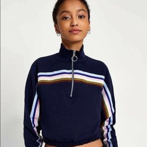 Urban Outfitters Cropped Striped Navy Blue Quarter-zip (size S)